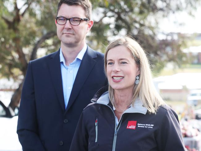 Labor leader Rebecca White with health spokesperson Bastian Seidel. Picture: Nikki Davis-Jones