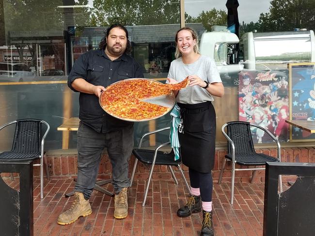 Hanna Haddad and one of the team members at Fat Chef's Pizzeria in Ferntree Gully.