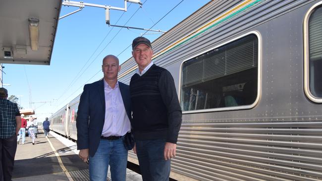 MP Steve Minnikin and MP Tony Perrett at Gympie North train station which has come under fire in the recent past for unreliable services between Gympie and Brisbane.