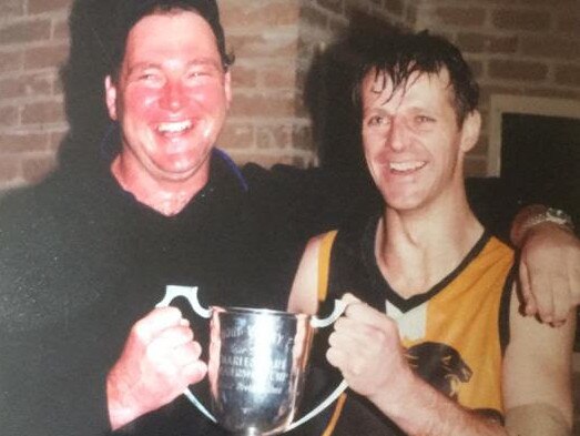 Northcote Park coach Steve Easton and assistant Peter Dean after the 2000 DVFL grand final win. Picture: Supplied