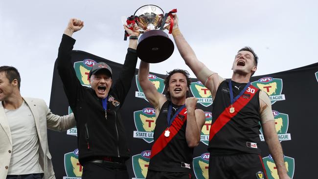 Adrian Smith North Launceston coach with Fletcher Bennett and Alex Lee.  TSL grand final 2024 - North Launceston V Lauderdale.  Picture: Nikki Davis-Jones