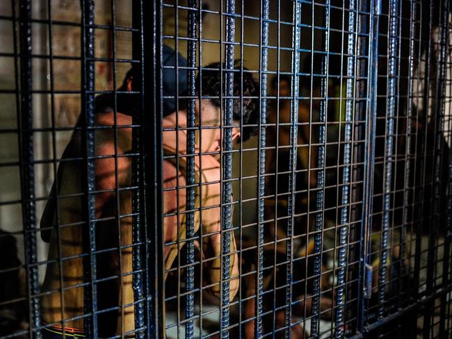 Drug suspects are led into a crowded jail cell in June after Rodrigo Duterte declared a war on crime and drugs after sweeping to election victory on May 9. Picture: Dondi Tawatao