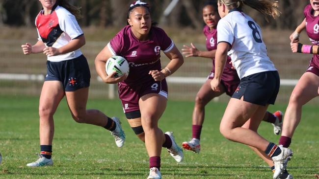 Queensland captain Evelyn Roberts in action at the ASSRL Under-15/16 National Championships in Port Macquarie. Picture: Heather Murry/ASSRL