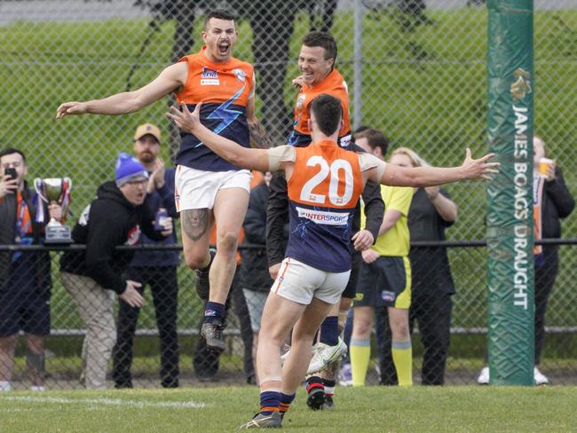 SFL: Hamish Browning celebrates a goal for Lyndhurst. Picture: Valeriu Campan