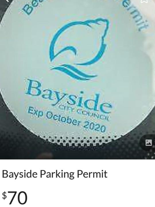 A Bayside Council beach parking permit for sale through online classified site Gumtree, August 2018.