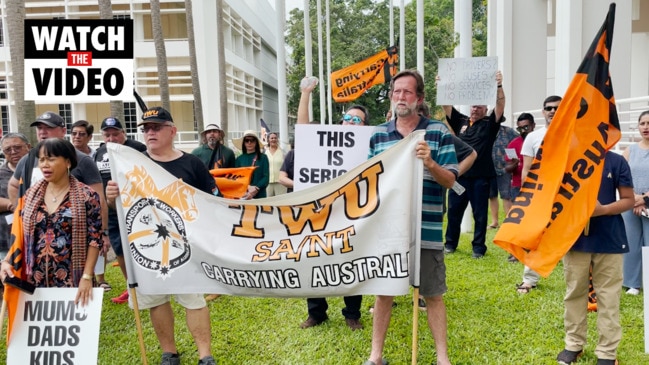 TWU bus drivers strike outside NT parliament