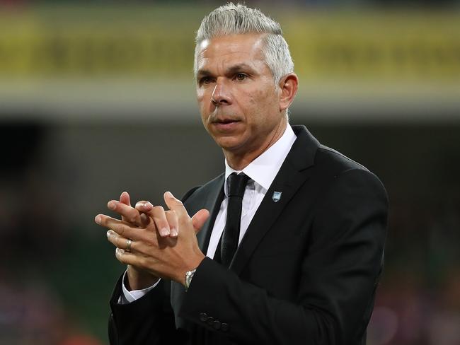 PERTH, AUSTRALIA - NOVEMBER 23: Steve Corica, head coach of Sydney looks on during the round 7 A-League match between Perth Glory and Sydney FC at HBF Park on November 23, 2019 in Perth, Australia. (Photo by Paul Kane/Getty Images)