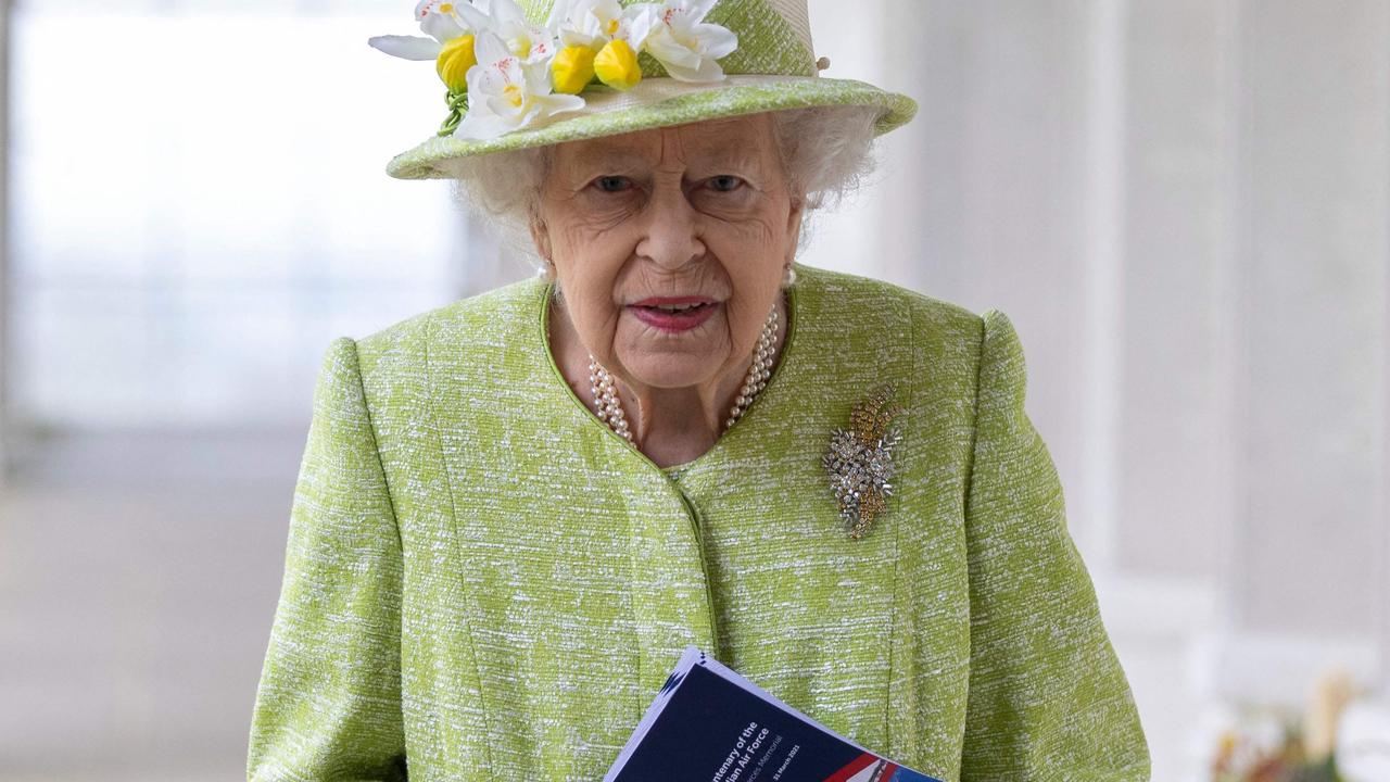 Queen Elizabeth II during a ceremony to mark the Centenary of the Royal Australian Air Force at the CWGC Air Forces Memorial, Runnymede in Surrey on March 31. Picture: Steve Reigate / POOL / AFP