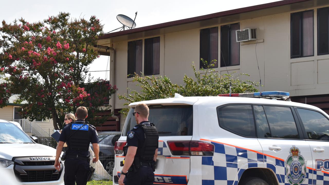 Police on scene at the Richardson St home in Woorabinda as they investigate the deaths of two toddlers. Picture: Emma McBryde