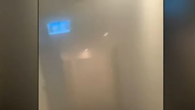 Smoke in the hallways of the Q1 building on Monday. Picture: 9 News Gold Coast