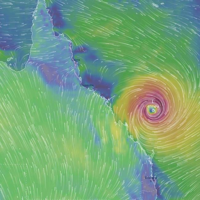 The fallout from the tropical low could track along the Queensland coastline. Picture: Ventusky