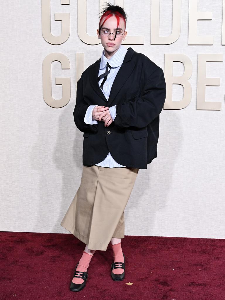 Billie Eilish embraced the new trend at this year’s Golden Globes. Picture: Gilbert Flores/Golden Globes 2024/Golden Globes 2024 via Getty Images