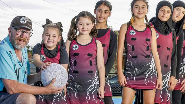 For Australia's Best Teachers campaign (running May/June): Please photograph Belle Vue Park Primary School PE teacher Paul Baks with players from the Glenroy school's Panthers netball team. Mr Baks established the team in 2023 after learning that while 60 per cent of the male students played sport outside of school, only one girl did. The Panthers began as one team of girls who had to 