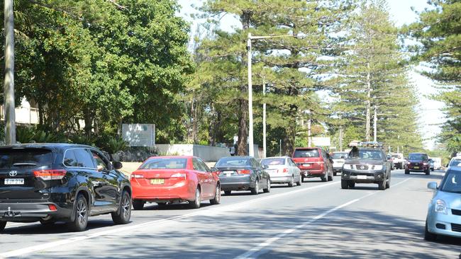 Heavy traffic in Byron Bay on Monday, November 23, 2020. The town has been busy as school-leavers prepare to celebrate an informal schoolies and other travellers have been flocking to the seaside town. Picture: Liana Boss