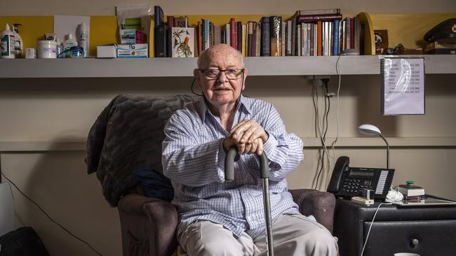 Father Bob Maguire, photographed at his charity offices in Albert Park. Picture: Jake Nowakowski