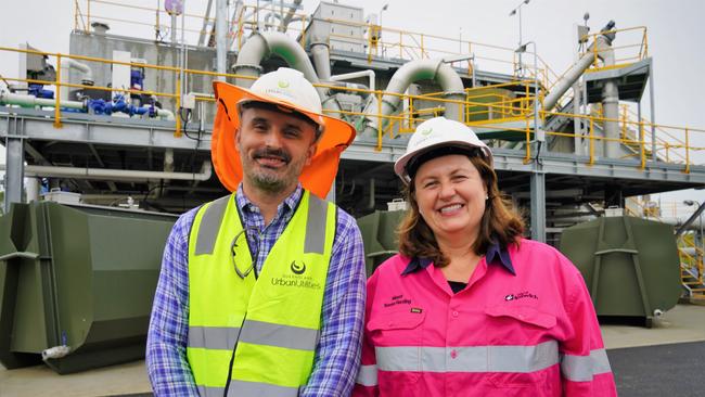 Vedran Maric from Urban Utilities and Ipswich Mayor Teresa Harding at the Bundamba Wastewater Treatment Plant.