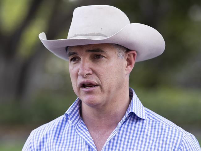 Robbie Katter leader of Katter's Australian Party addresses media at Suncorp Stadium, 40 Castlemaine St, Milton, Brisbane, 11th of October 2020. (News Corp/Attila Csaszar)