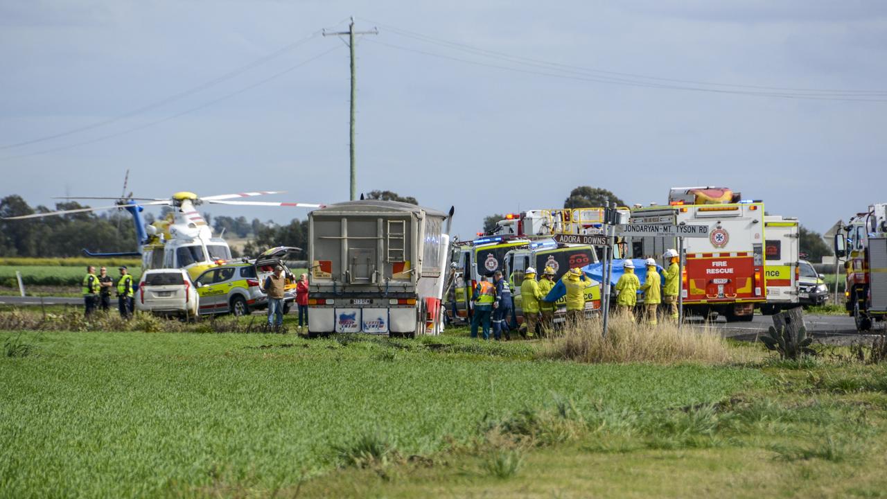 Emergency services worked through the day to save three people critically injured in a traffic crash at Mount Irving. Sadly a second person has died. Picture: Michael Nolan.