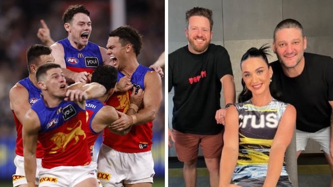 The Brisbane Lions and Katy Perry on The Fox. Photos: Getty Images/Supplied