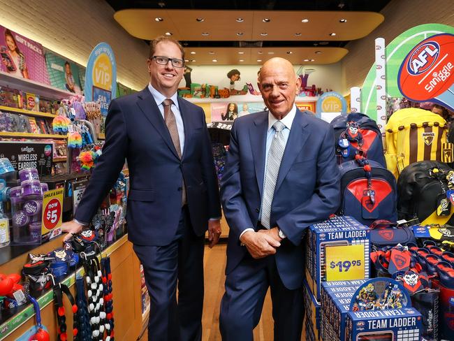 Premier Investments chairman Solomon Lew and CEO Richard Murray, at the Melbourne Central  Smiggle store in the CBD of Melbourne. Picture : Ian Currie