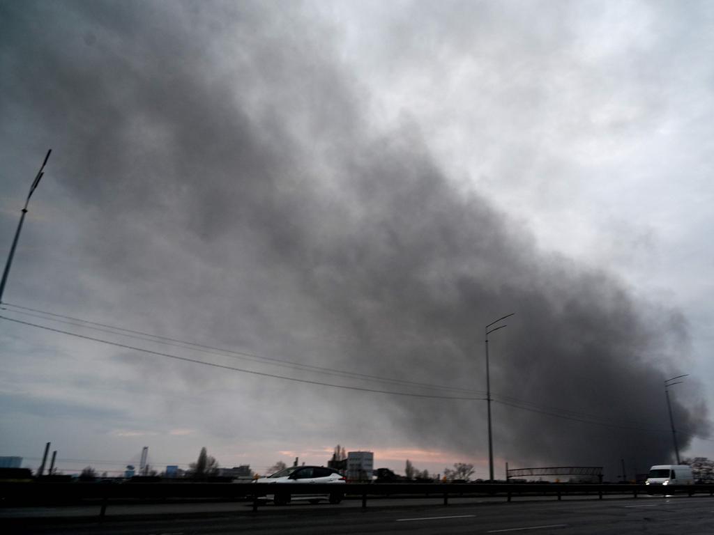 Smoke billows after a Russian missile strike in Kyiv. Picture: AFP