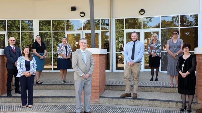 Central Highlands Regional Council mayor and councillors elected in 2020. Back (from left to right): Cr Charles Brimblecombe, Cr Natalie Curtis, Deputy Mayor Christine Rolfe, Cr Janice Moriarty, Cr Anne Carpenter. Front (from left to right): Cr Megan Daniels, Mayor Kerry Hayes, Cr Joseph Burns, Cr Gai Sypher.