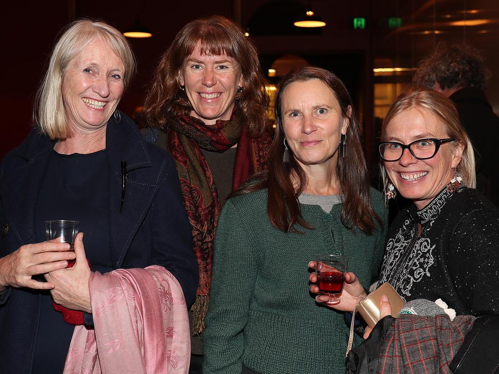 Dark Mofo “A Journey to Freedom” exhibition opening at TMAG. Adelaide Wood, of Darwin, left, Shani Bienefelt, of Hobart, Suze van der Beek, of White Beach, and Sam Adams, of South Hobart. Picture: SAM ROSEWARNE