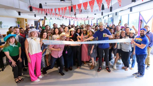 Canva co-founders Cameron Adams, Melanie Perkins and Cliff Obrecht at the opening of its Austin office in Texas last year.