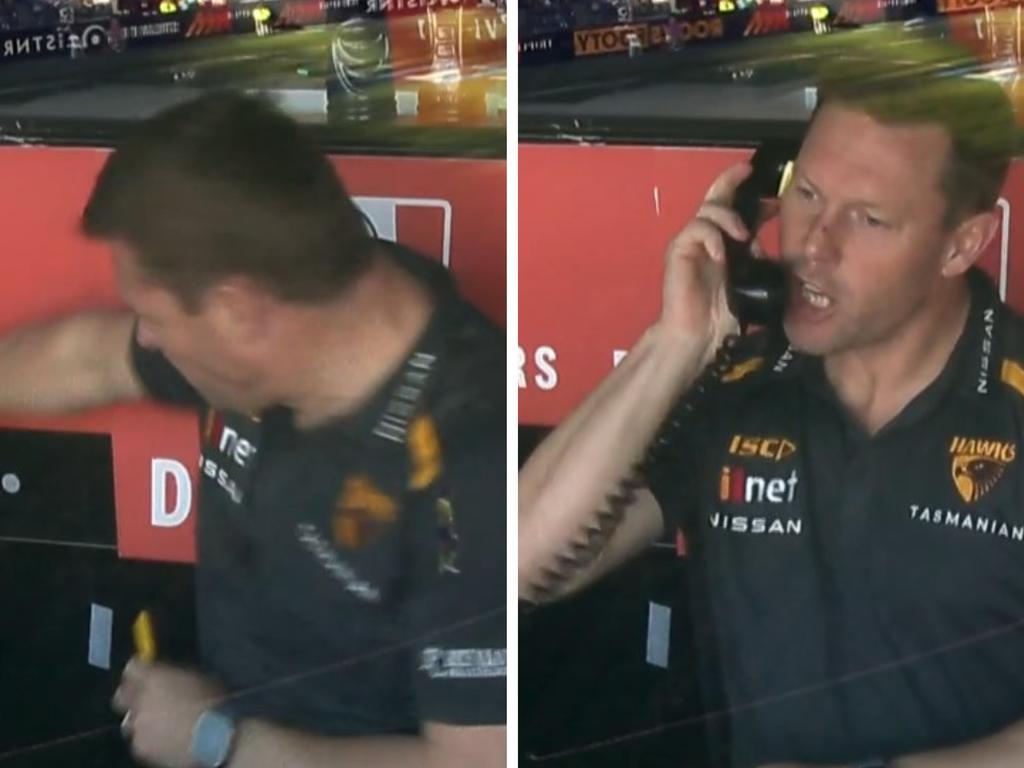 Hawthorn coach Sam Mitchell lashed out after a West Coast goal.
