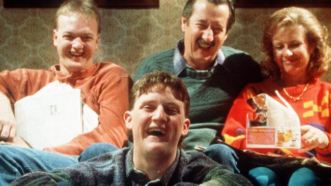 Actors (L-R) Anthony Simcoe, Stephen Curry, Michael Caton and Anne Tenney in a scene from the 1997 film 'The Castle'.