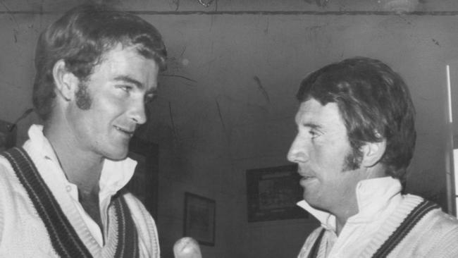 Ashley Mallett, left, with Australian captain Ian Chappell.