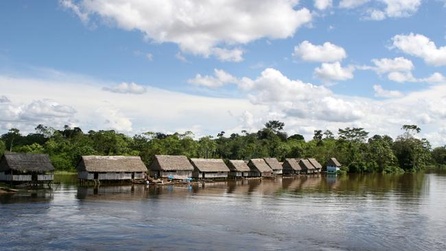 An indigenous village in the Amazon river basin near Iquitos.