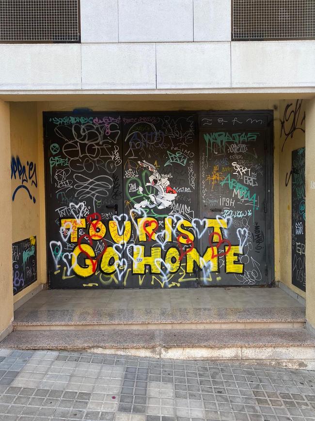 Anti-tourism graffiti in Barcelona. Picture: Rosie Wooley.