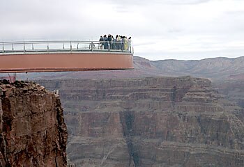 Architectural wonder ... the walkway is constructed with 10cm-thick glass, massive steel bolts driven 14 metres into surrounding bedrock and giant shock absorbers capable of supporting the weight of several hundred tourists. Picture: AP