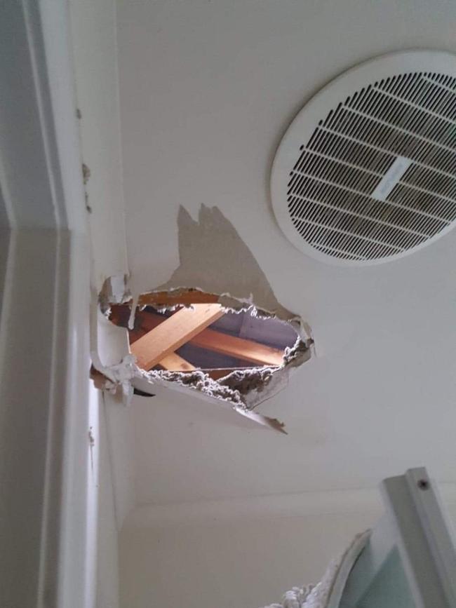 Damage to the bathroom ceiling. Picture: Supplied