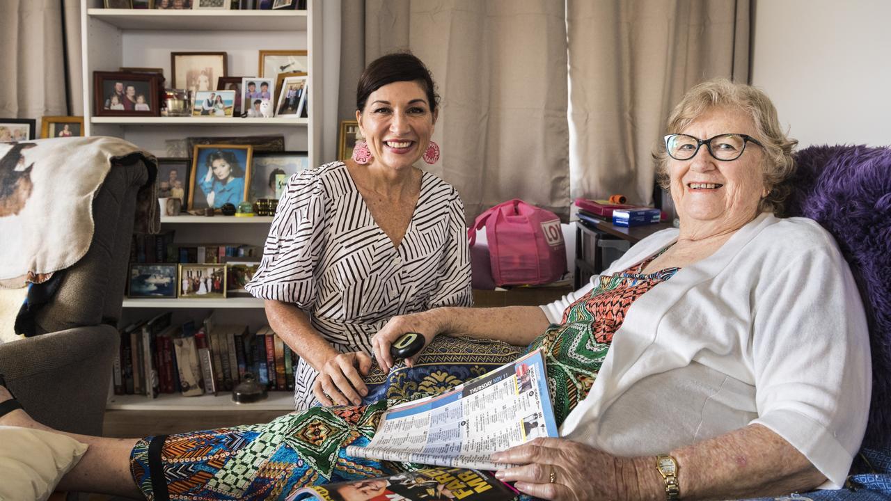 Minister for Communities, Housing and Digital Economy Leeanne Enoch (left) talks to Pauline Alroe Place resident Elizabeth Davies after opening the Drayton social housing complex. Picture: Kevin Farmer