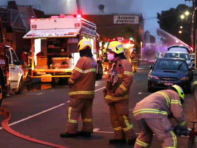 Firefighters at a factory fire in Brunswick. Tuesday, September 13. 2020. Picture: David Crosling