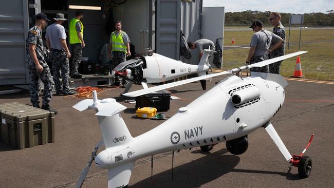 822X Squadron operating Schiebel S-100 Camcopters from Jervis Bay airfield. Picture: Royal Australian Navy