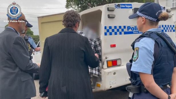 Police put Mr Fakhreddine in a paddy wagon after arresting him in March this year. Picture: NSW Police