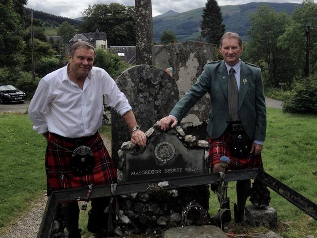 Scottish-born Tasmanian journalist Charles Wooley with Tasmanian Honorary Consul for the UK, Frank McGregor. Charles’ whose own homeland of Scotland was colonised during the 18th century, points out dispossession is a common human story. Picture: Supplied