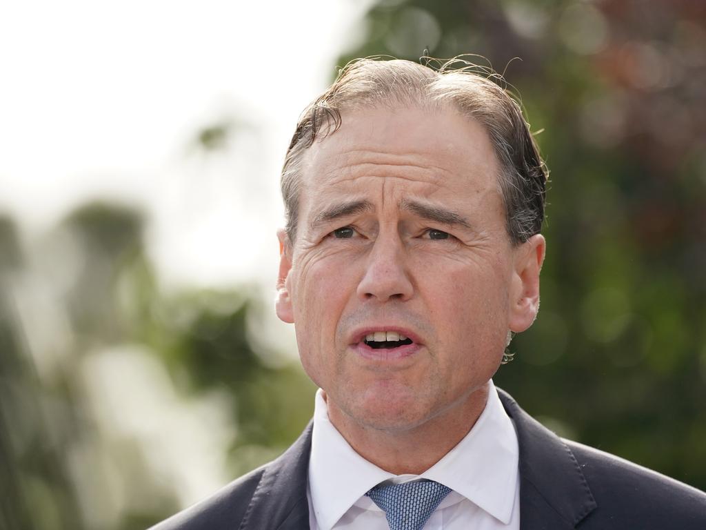 Minister Greg Hunt speaks to the media during a press conference outside the Mornington Medical Centre. Picture: AAP