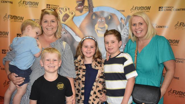 Melanie Hanson, Bodhi Hanson, Mason Hanson, Natalie Stephenson, Penny Thewlis and William Thewlis at Madagascar A Musical Adventure Jr. presented by Fusion Arts Inc and Ipswich Civic Centre. Photo: Georgie Walker