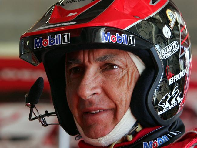 BATHURST, AUSTRALIA - OCTOBER 9:  Peter Brock of the Holden Racing Team prepares for the morning practice session prior to qualifying for the Bathurst 1000 which is round ten of the 2004 V8 Supercar Championship Series at Mount Panorama on October 9, 2004 in Bathurst, Australia.  (Photo by Robert Cianflone/Getty Images)