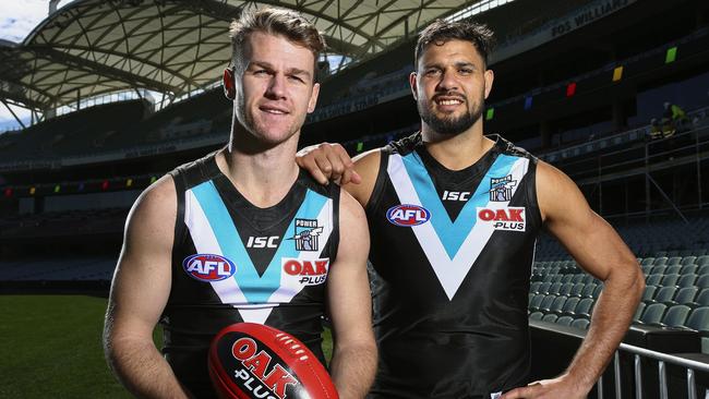 Port Adelaide’s Robbie Gray, pictured with Paddy Ryder, has been treated for testicular cancer. Picture: Sarah Reed