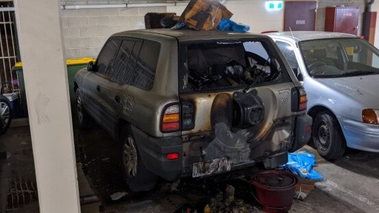 Supplied Editorial A car was torched in an underground car park overnight. Picture: SA Police