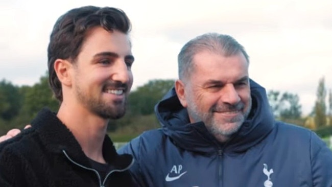 Josh Daicos and Ange Postecoglou. Photo: Facebook, Tottenham Hotspur.