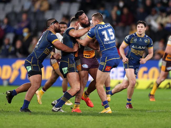 Payne Haas was dominant through the middle for the Broncos. Picture: Cameron Spencer/Getty Images