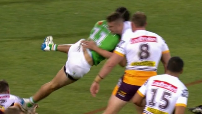 Kobe Hetherington was sent off for this tackle on Corey Harawira-Naera