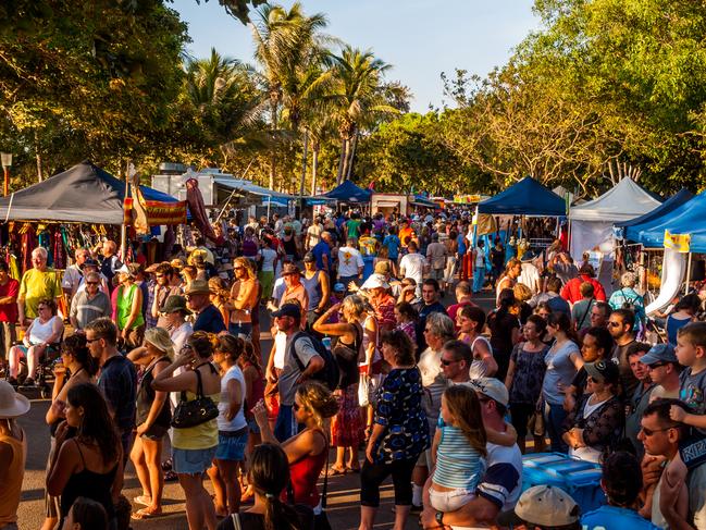 Darwin, Australia - September 7, 2008: A huge crowd of people watching the sunset at Mindil Beach Sunset Market in Darwin, Australia