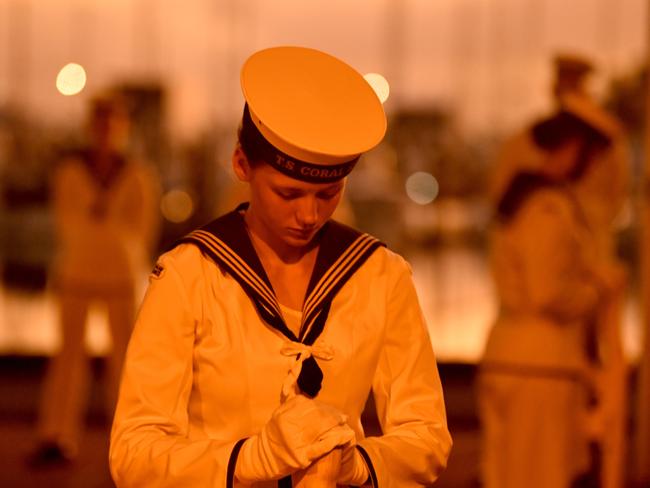 Commemoration dawn service for 80th anniversary of the Battle of the Coral Sea at Anzac Park, Townsville. Navy cadet from TS Coral Sea, part of the catafalque party. Picture: Evan Morgan